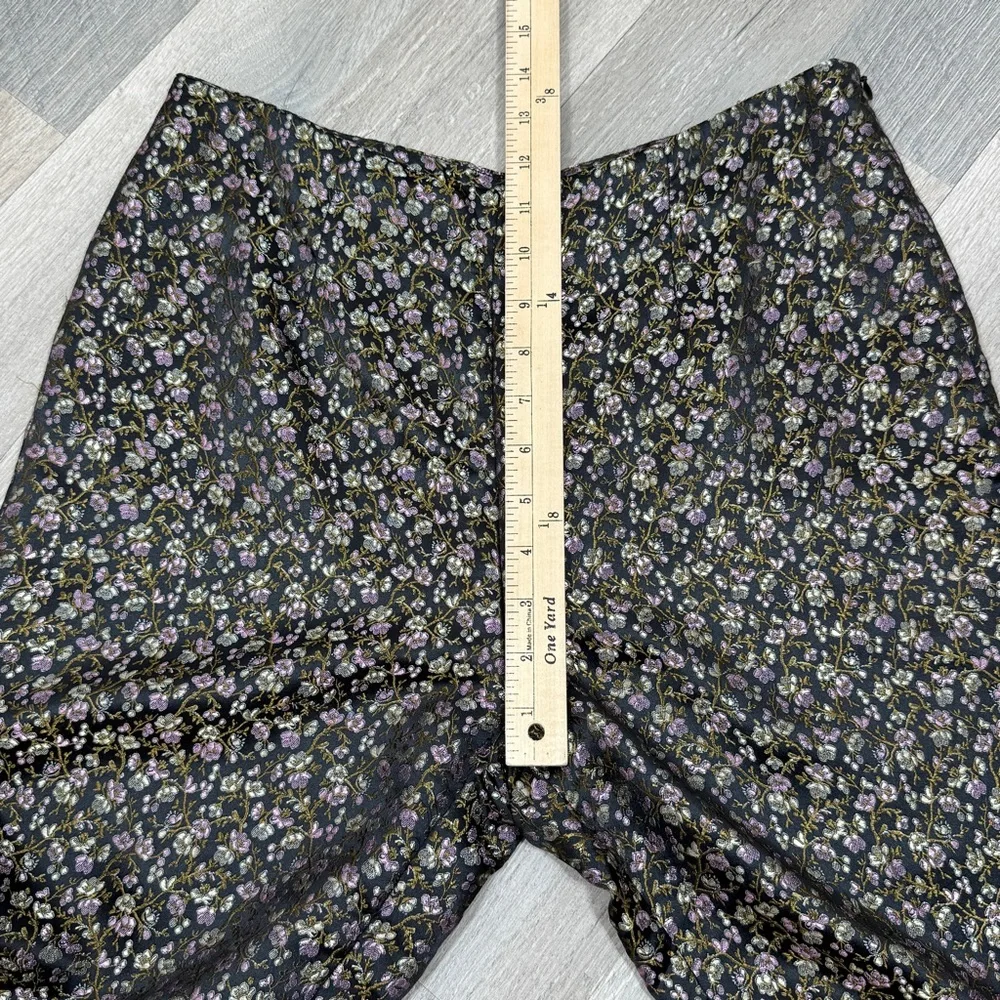 Vintage Allison Taylor Ditsy Floral Satin Brocade Ankle‎ Pants Black Purple 8